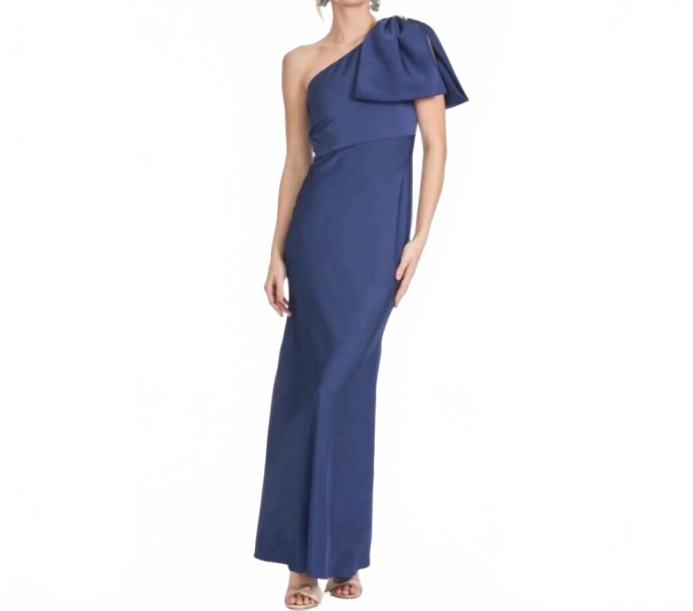 NEW SACHIN & BABI aubrey one-shoulder satin gown in indigo